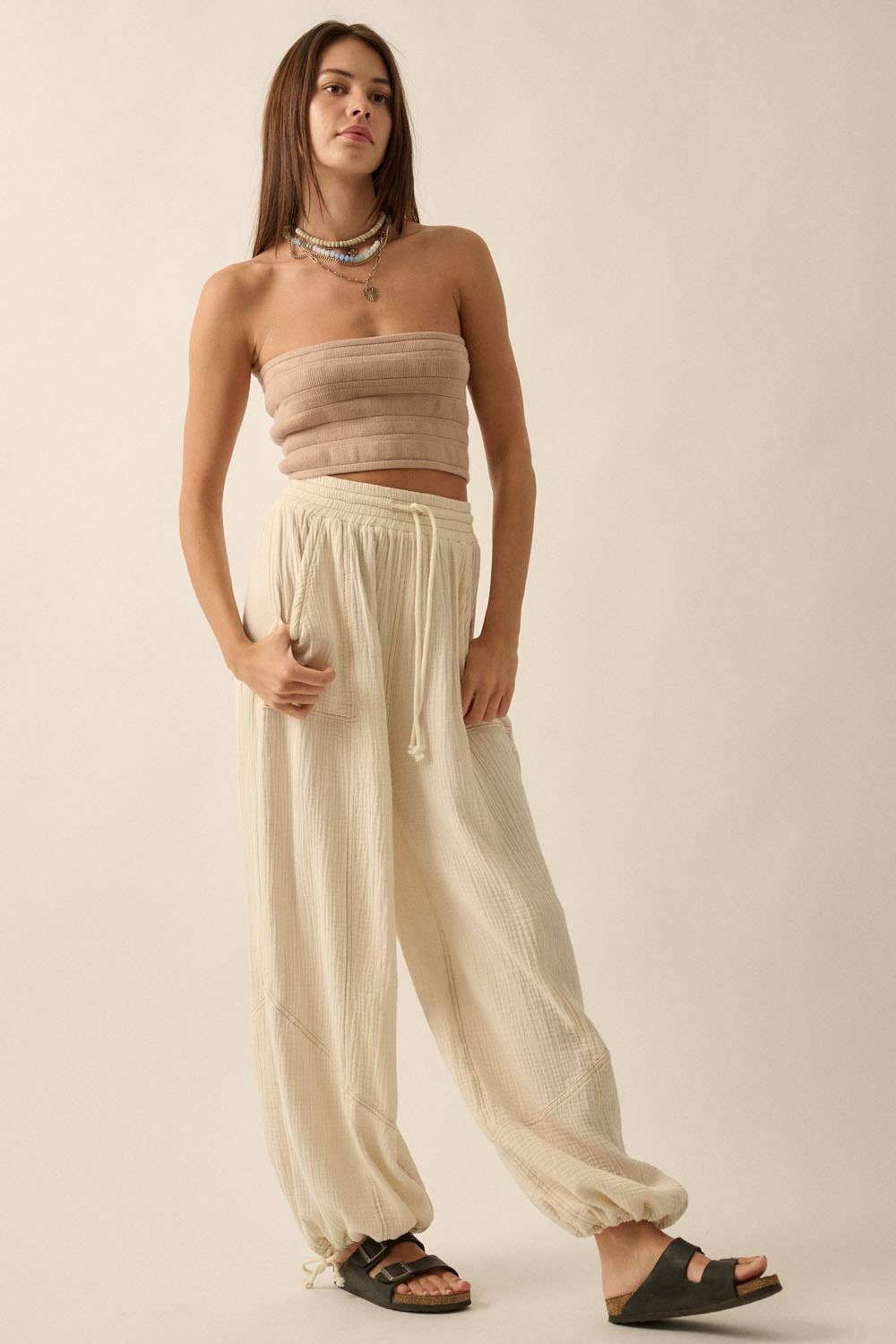 Mineral Washed Crinkle Cotton Parachute Pants: