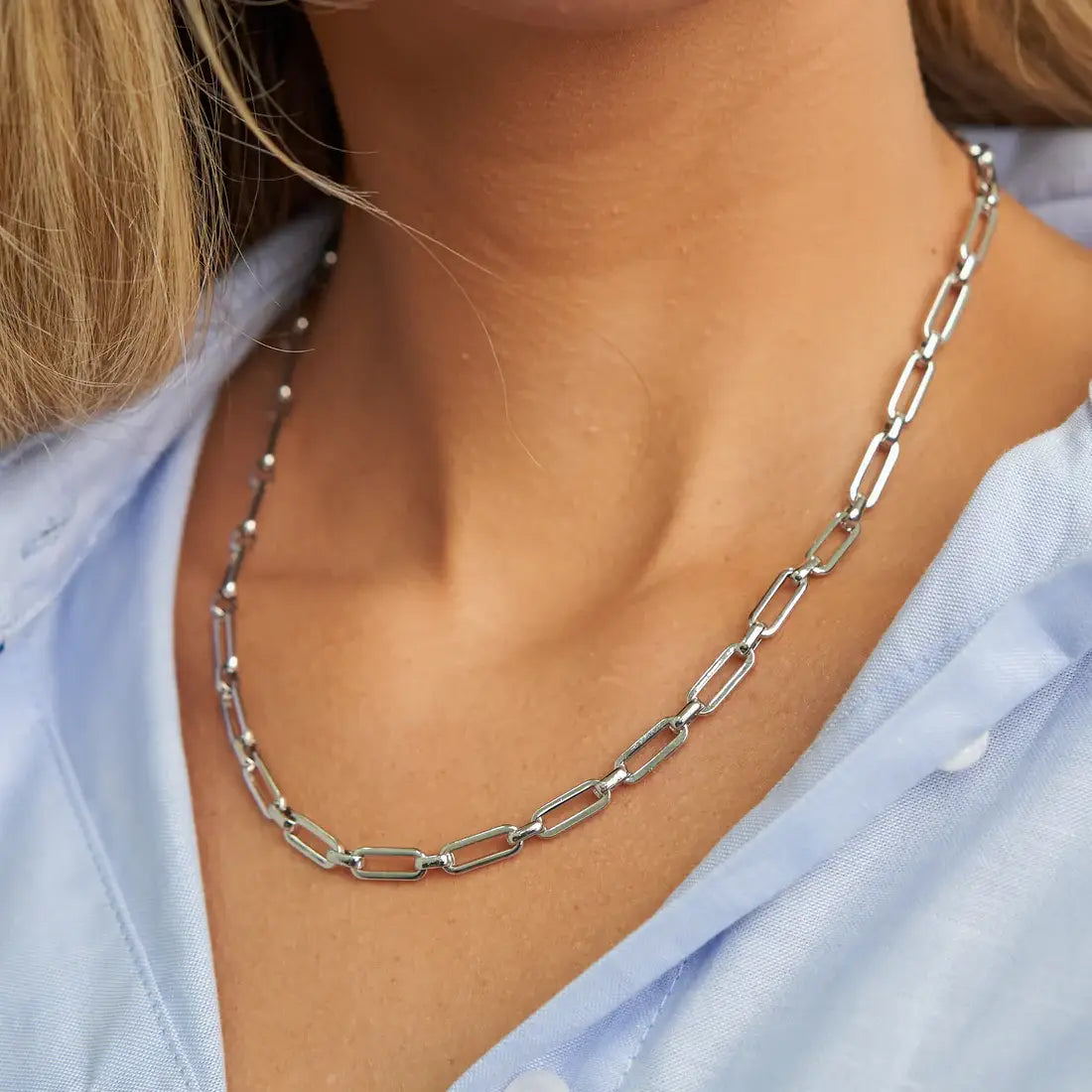 Silver Paper Clip Chain Necklace