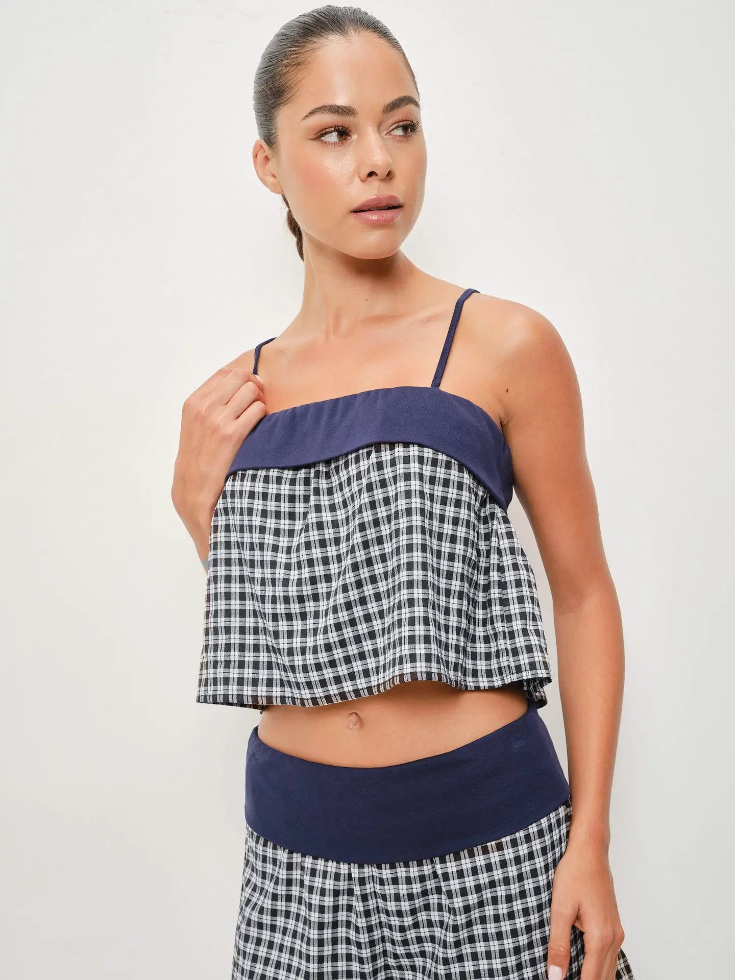 Deanna Gingham Contrast Top