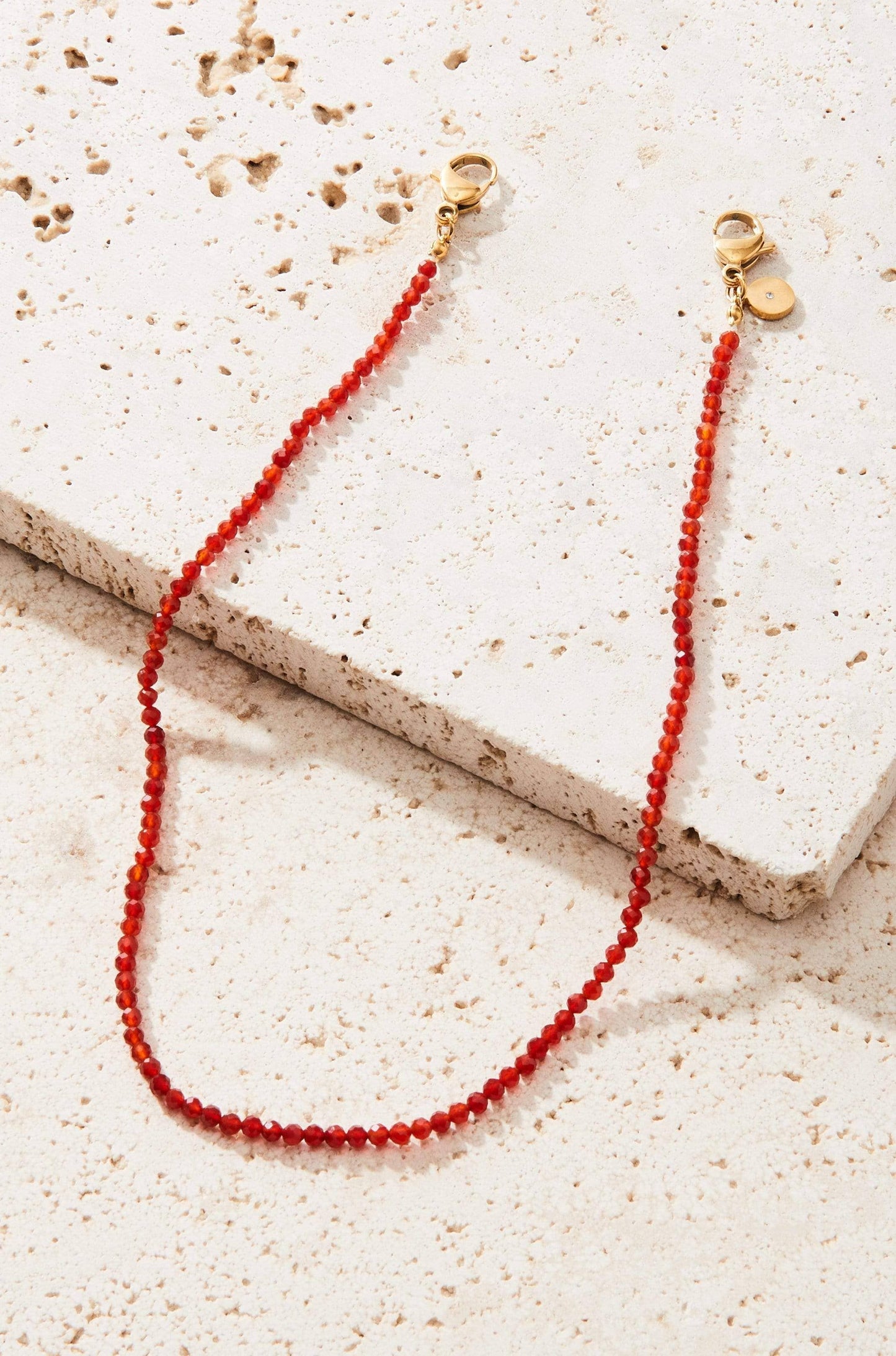 Carnelian Gemstone Delicate Beaded Necklace | Jewelry: 15.5"