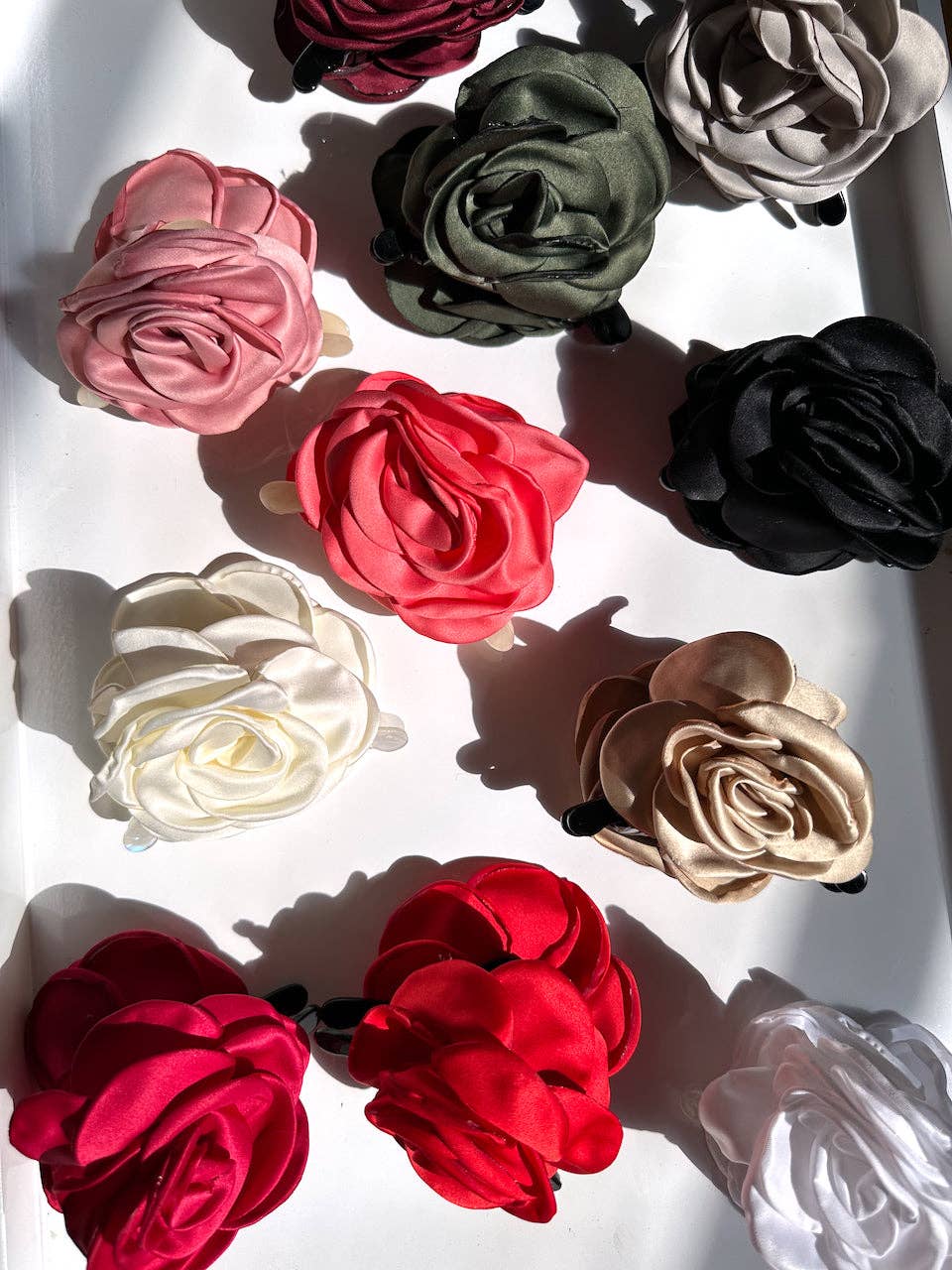 Big Satin Rose Flower Hair Claw Clip: Red