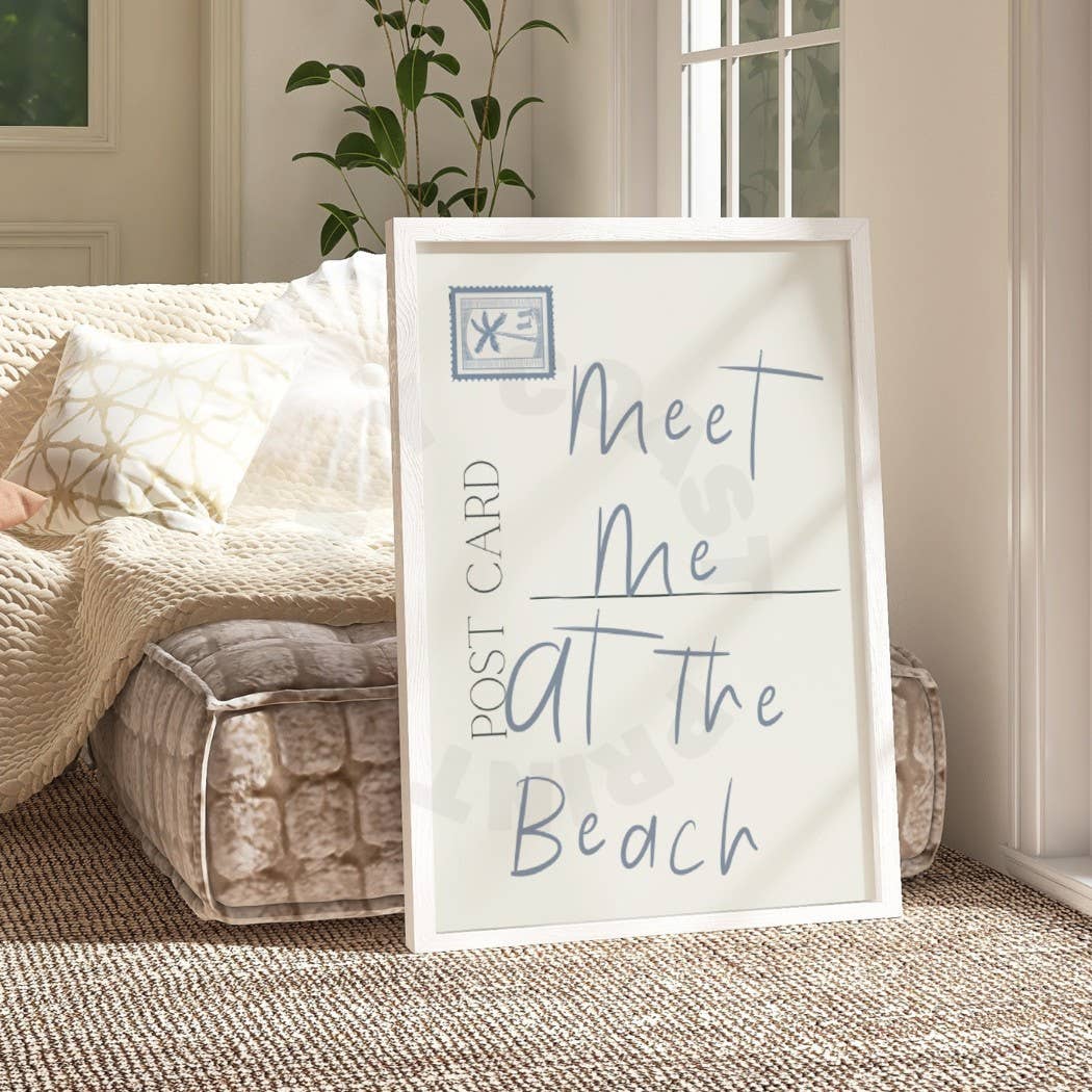 Meet Me At The Beach Coastal Stamp And Postcard Print: 9" x 11"