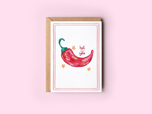 Hot for You Spicy Red Pepper Love Romance Cute Greeting Card