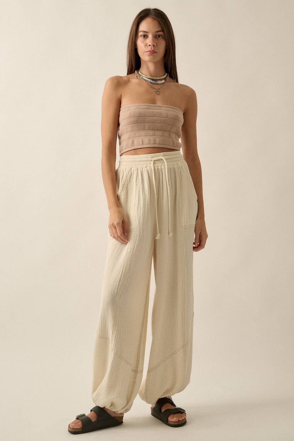 Mineral Washed Crinkle Cotton Parachute Pants: