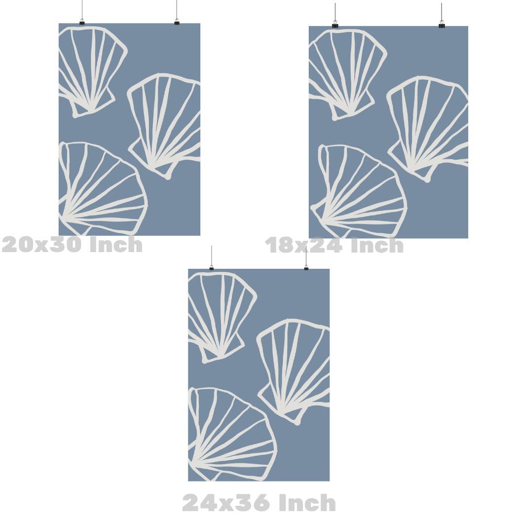 Hand Drawn Seashells Sketch Wall Art Coastal Blue Prints: 9" x 11"