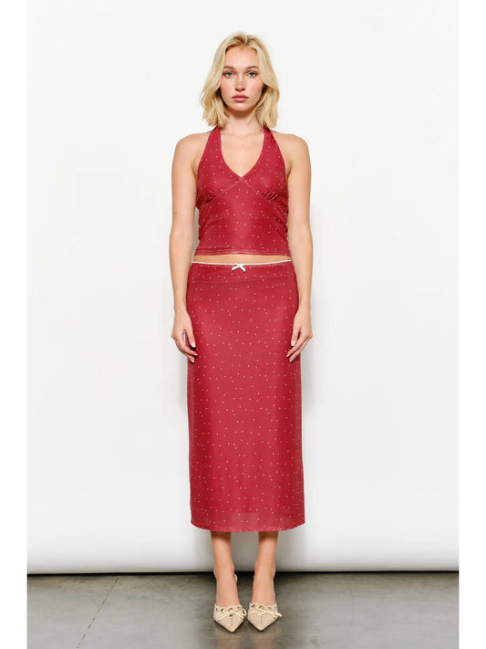 Geneva Polkadot Mesh Halter Neck Top - Cut