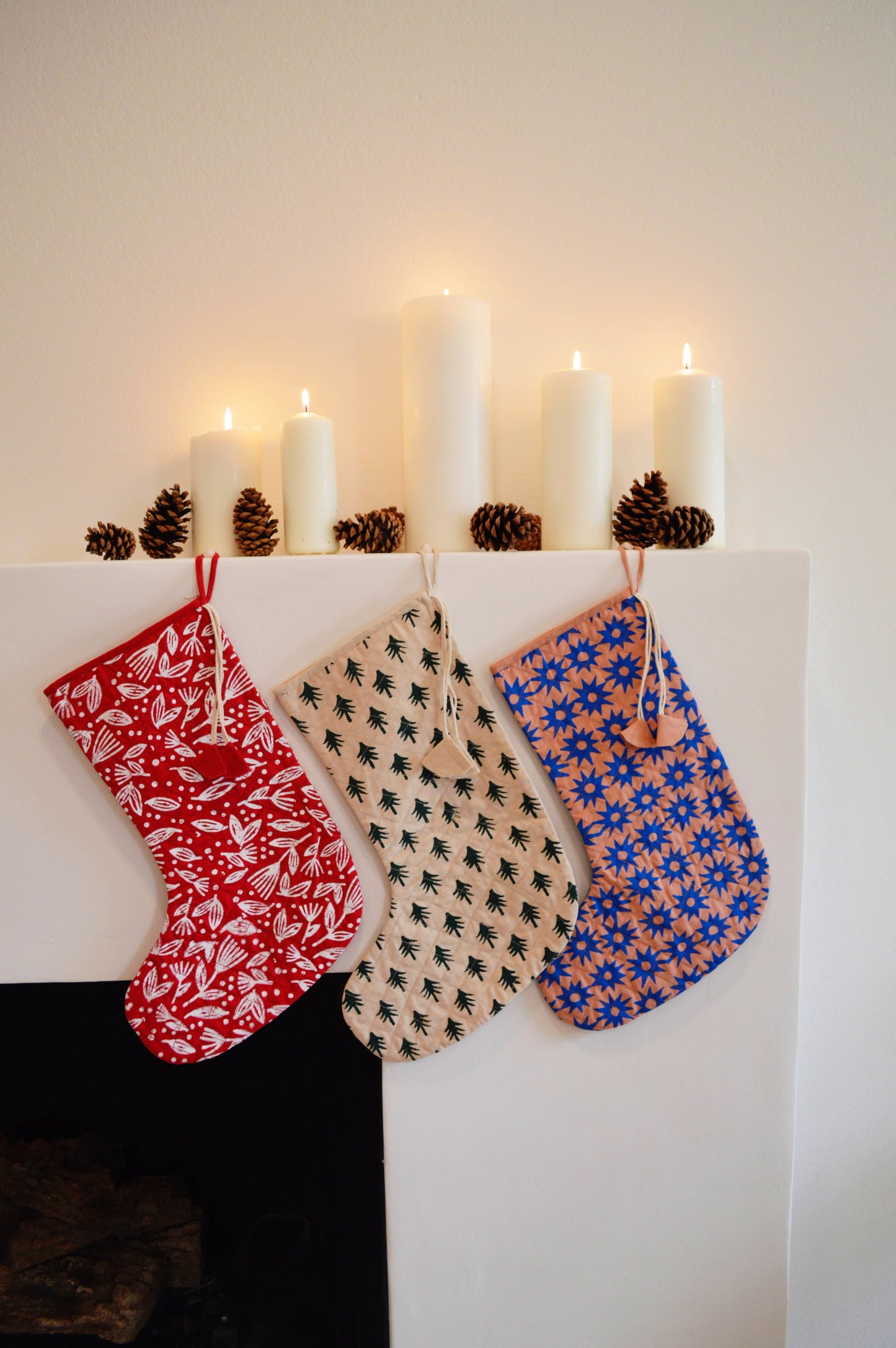 Block Printed Christmas Stocking - Mini Trees