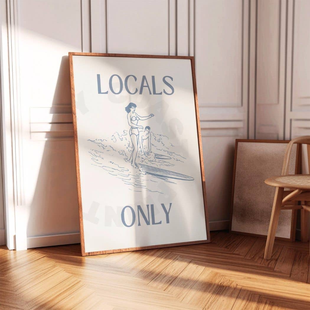 Locals Only Retro Surfer Typography Wall Art Prints: 9" x 11"