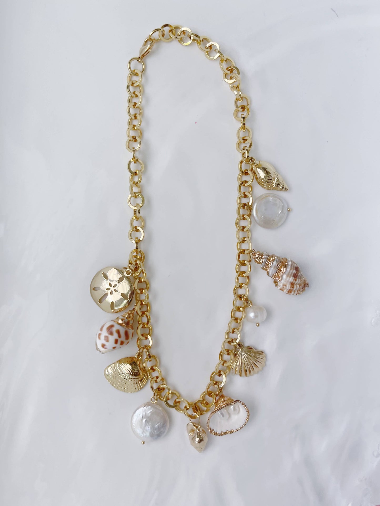 Seashells and charms summer statement necklace Made In US