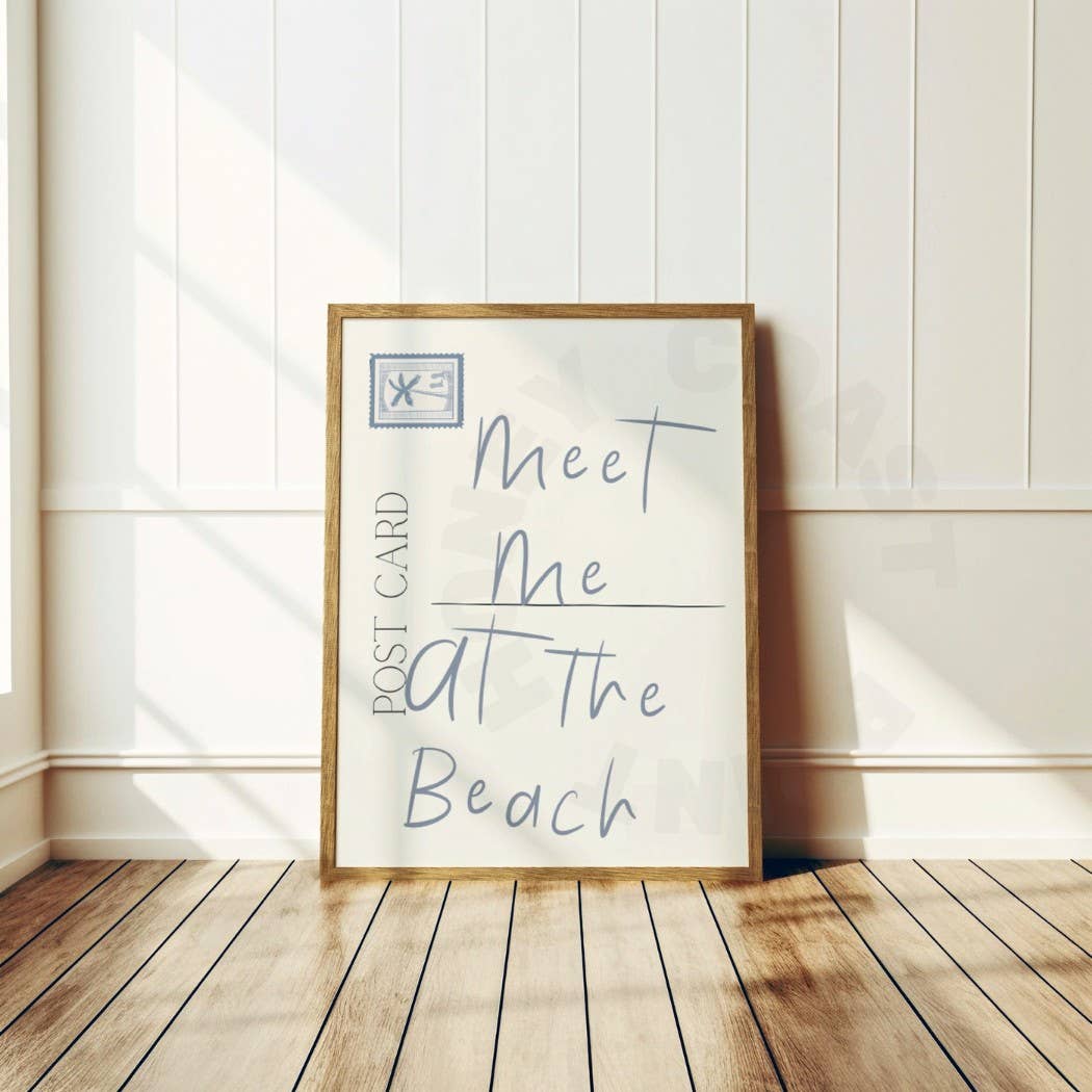 Meet Me At The Beach Coastal Stamp And Postcard Print: 9" x 11"