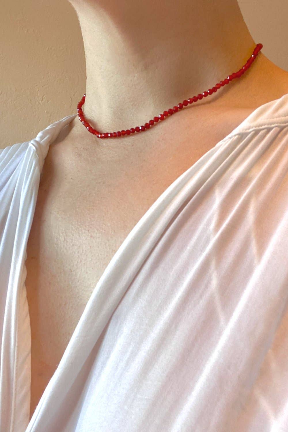 Carnelian Gemstone Delicate Beaded Necklace | Jewelry: 15.5"