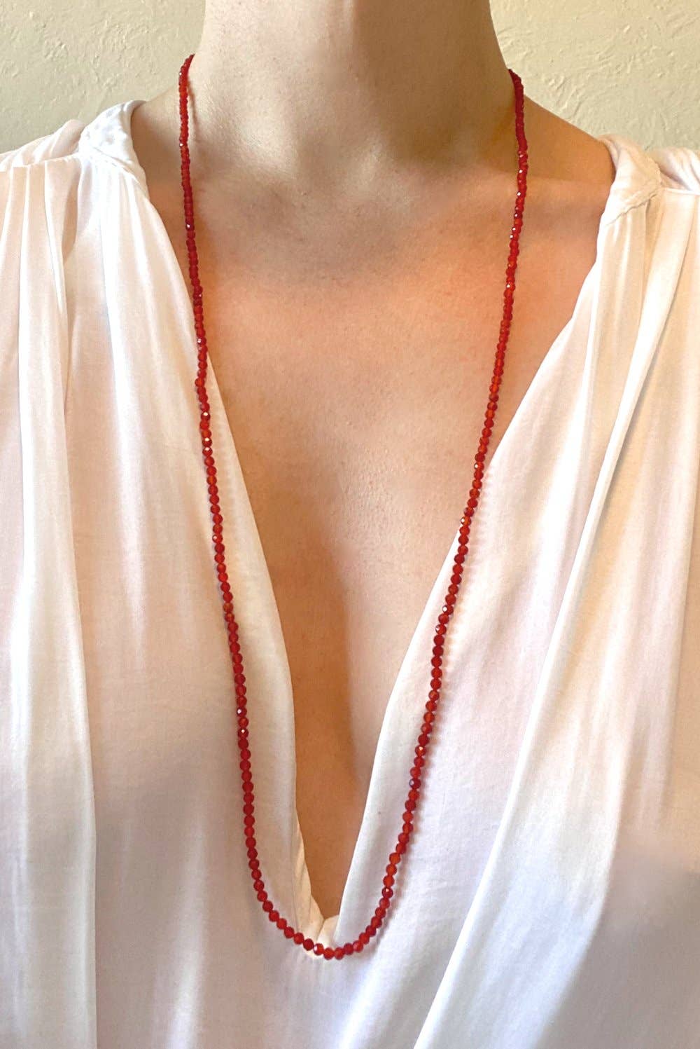 Carnelian Gemstone Delicate Beaded Necklace | Jewelry: 15.5"