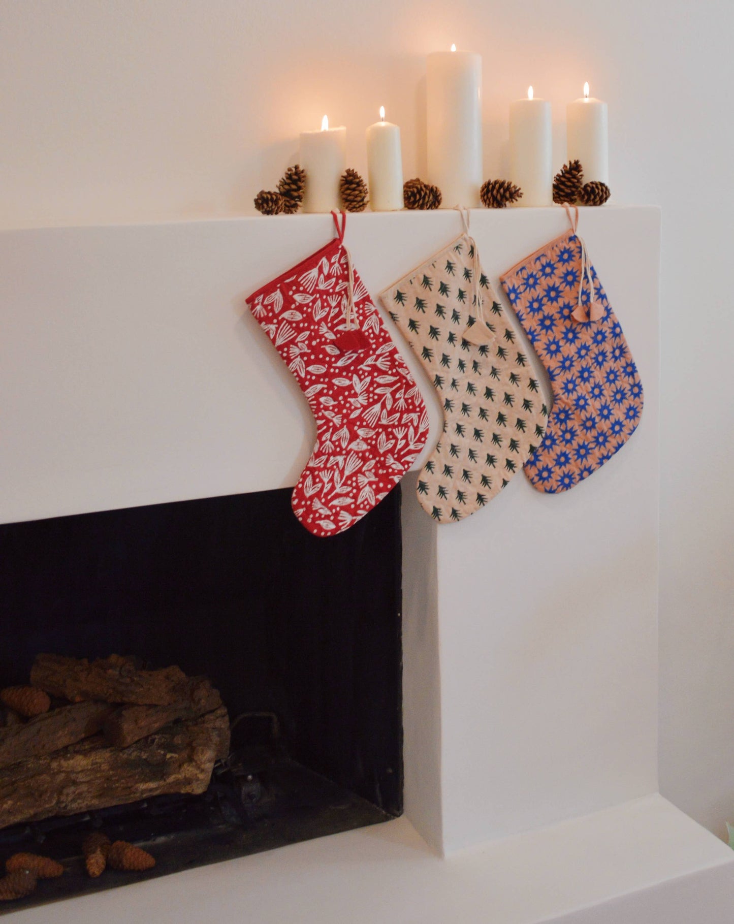 Block Printed Christmas Stocking - Mini Trees