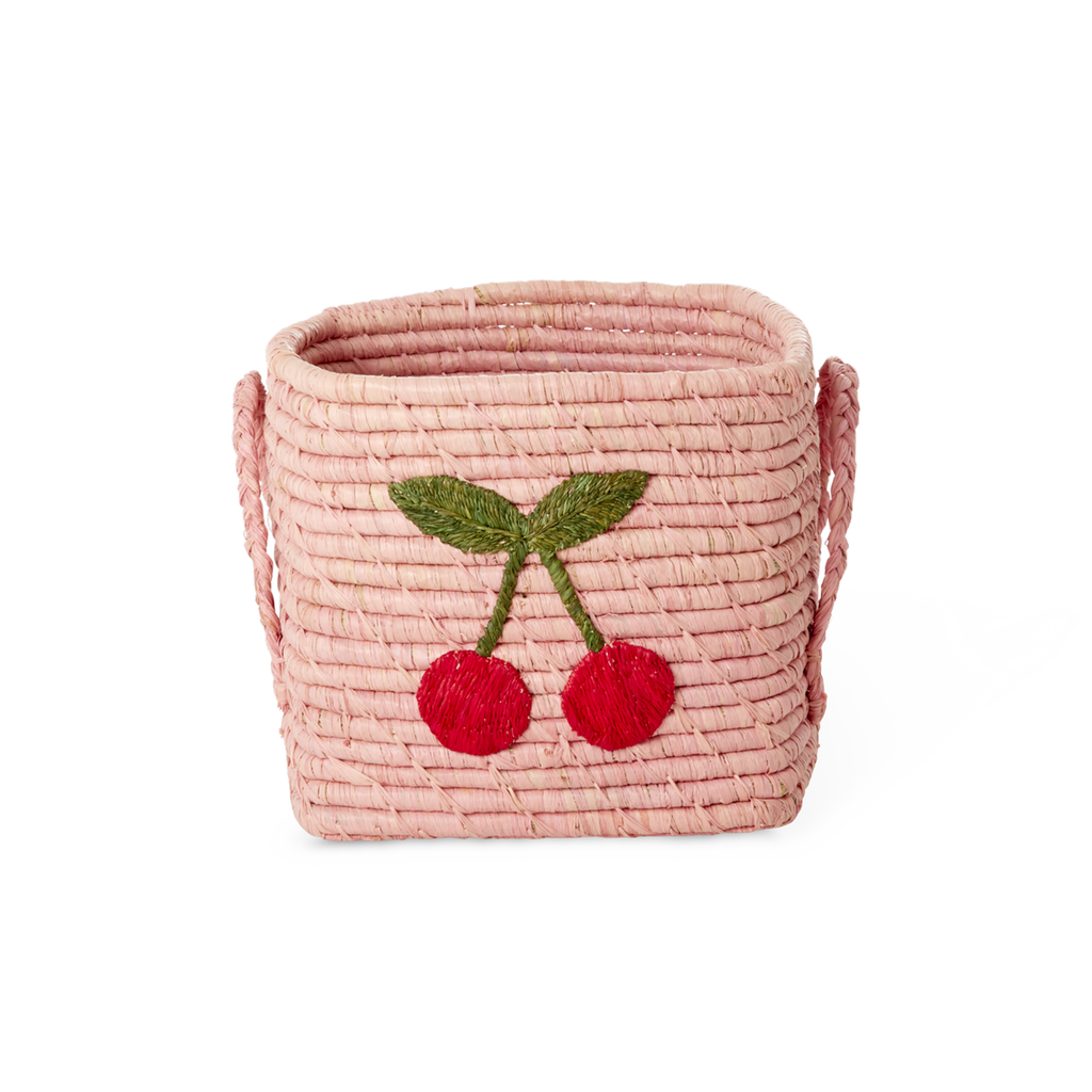 Square Raffia Basket - Pink - Big Cherry Design