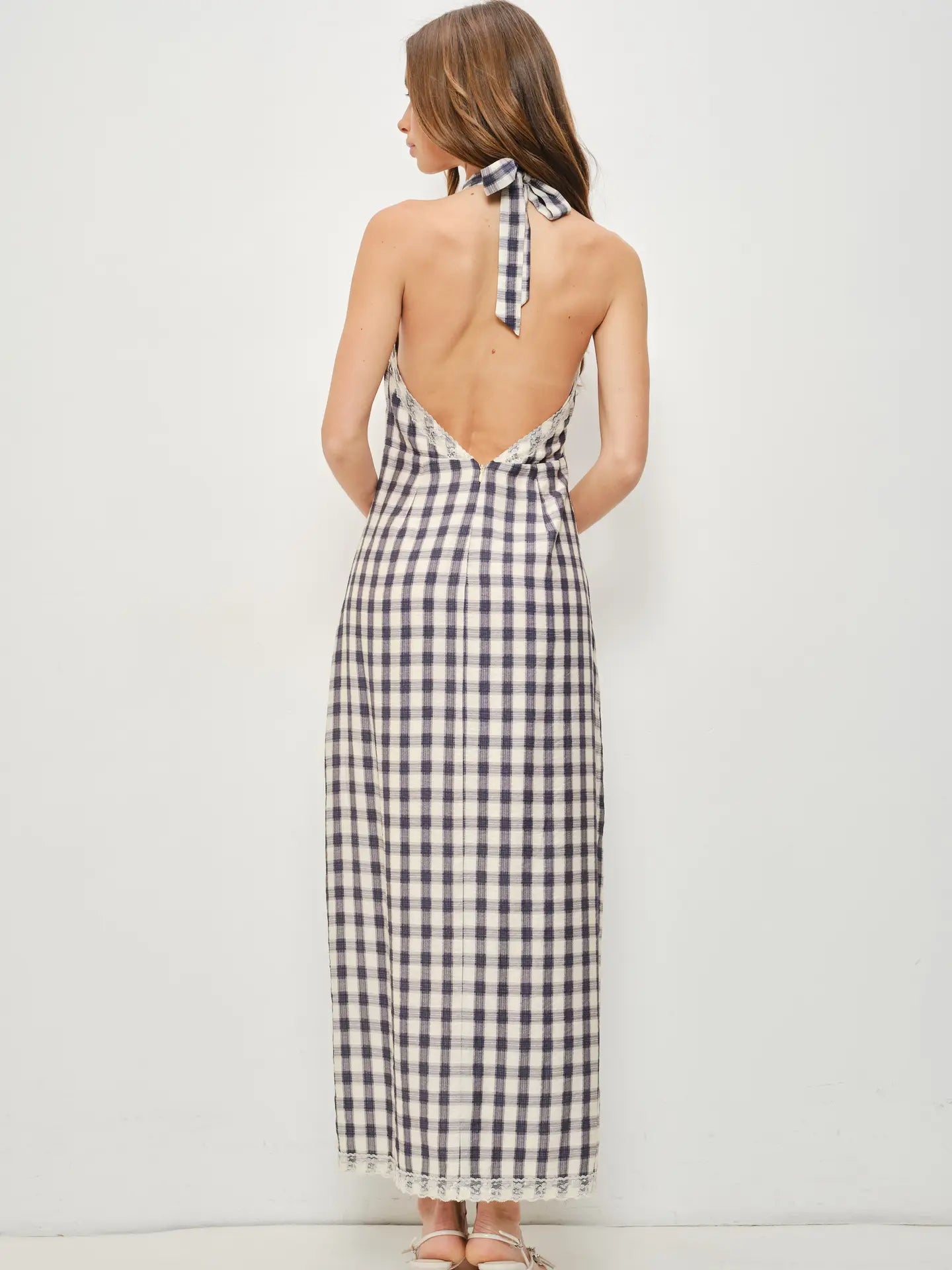 Isla Lace Trim Plaid Maxi Dress