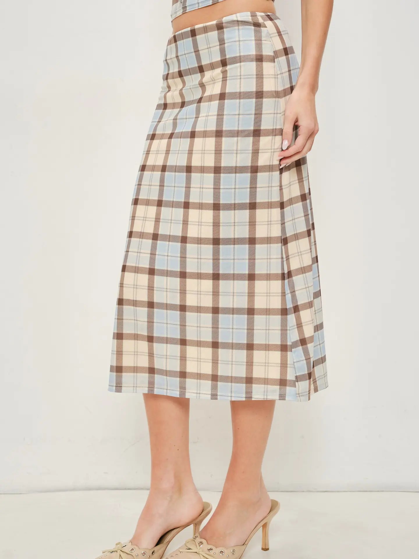 Jemima Plaid Mesh Midi Skirt