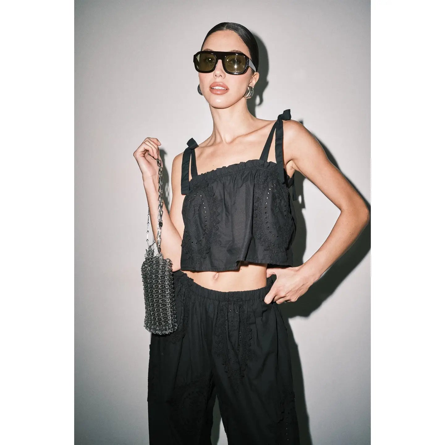 Owen Embroidered Tie Strap Scarf Top