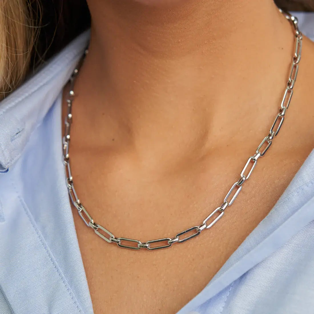 Silver Paper Clip Chain Necklace