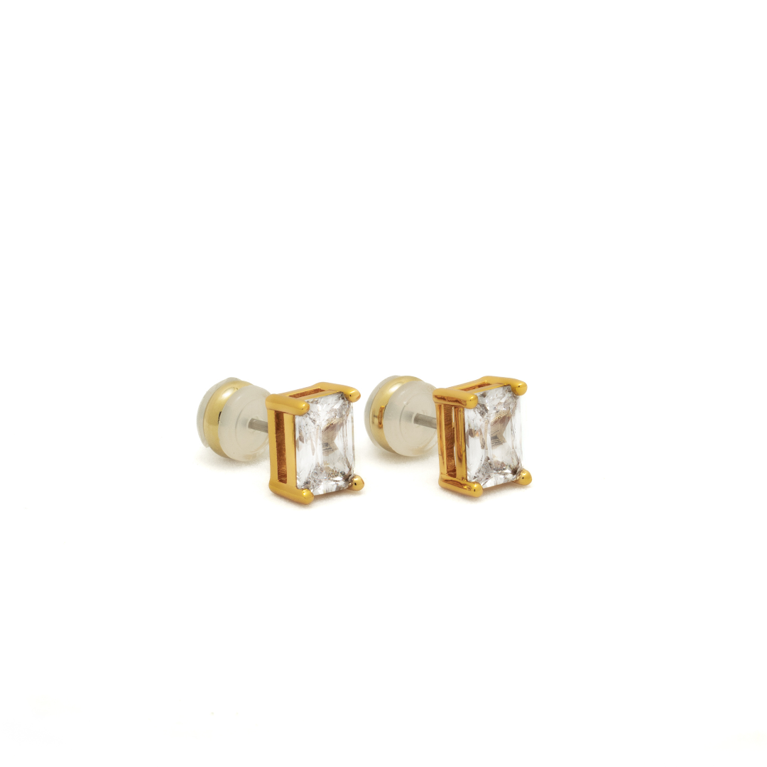 18K Gold Baguette Stud Earrings