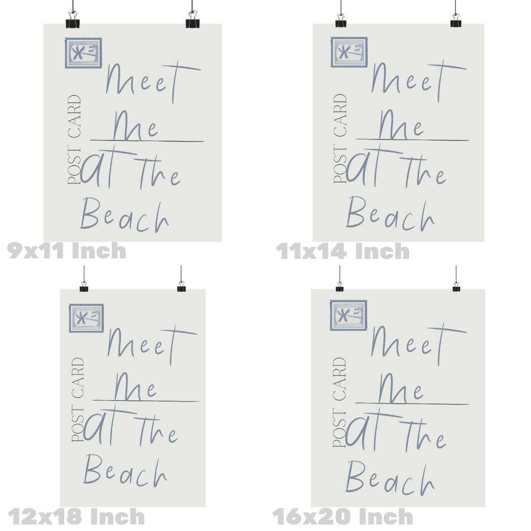 Meet Me At The Beach Coastal Stamp And Postcard Print: 9" x 11"