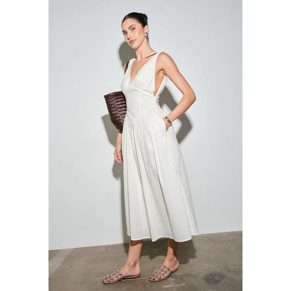 Beatrice Cotton Poplin Corset-Waist Maxi Dres SMALL