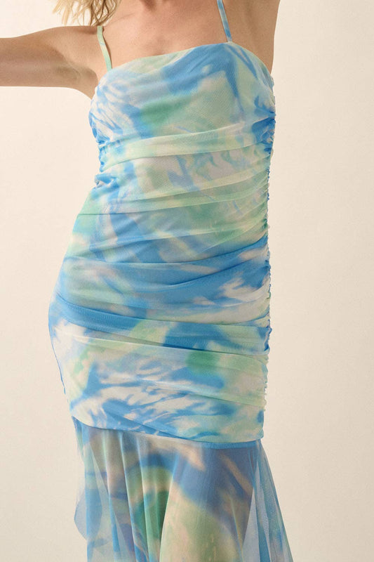 Blue-Margarita Multicolor Mesh Ruched-Bodice Midi Dress
