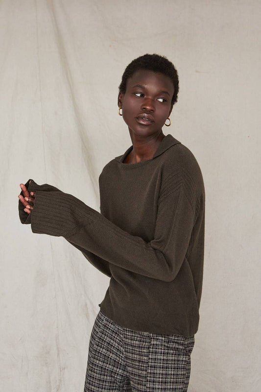 Maline Cashmere Softened Collared Sweater Top: