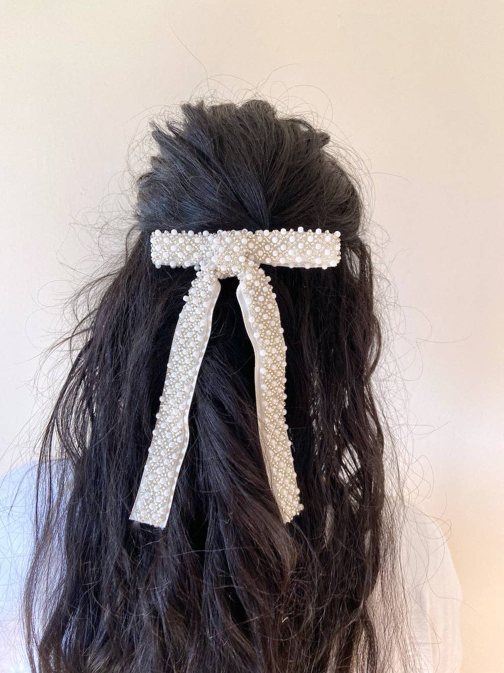 Pearl Embellished Hair Bow Barrette | Hand-Stitched