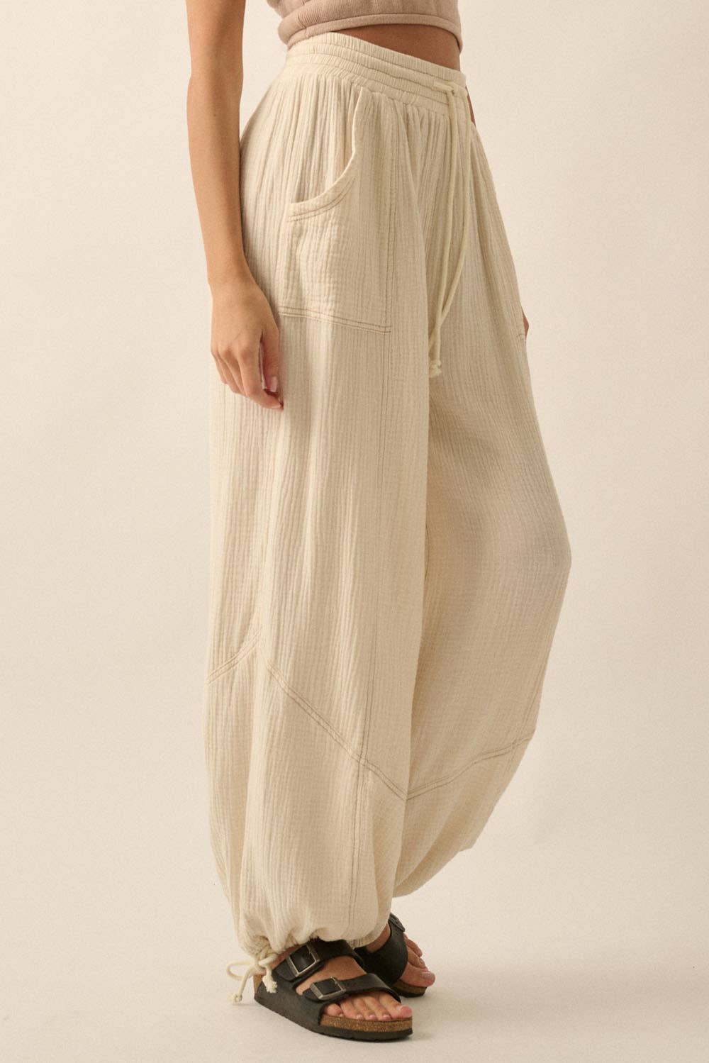 Mineral Washed Crinkle Cotton Parachute Pants: