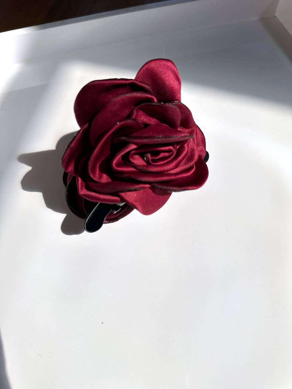 Big Satin Rose Flower Hair Claw Clip: Red