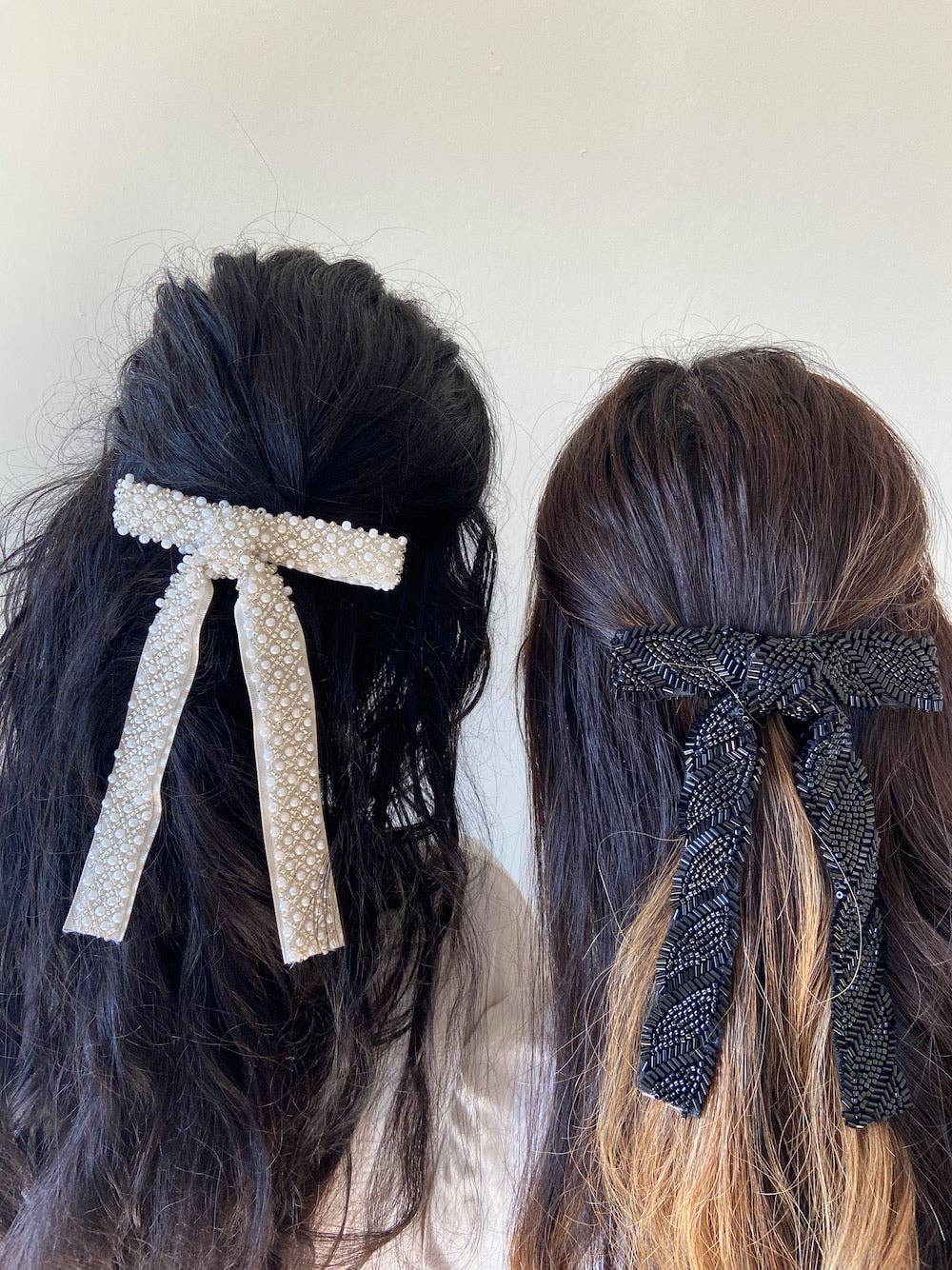 Pearl Embellished Hair Bow Barrette | Hand-Stitched