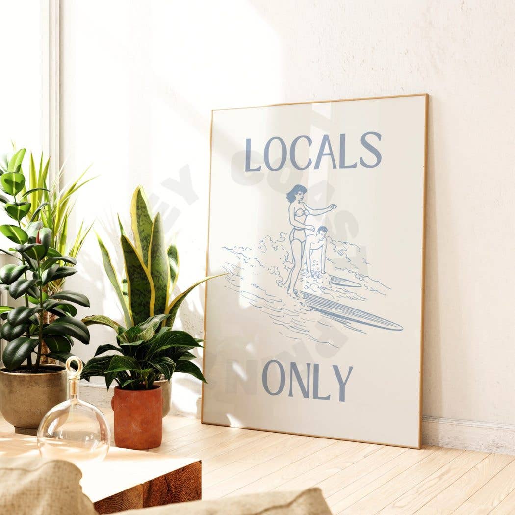 Locals Only Retro Surfer Typography Wall Art Prints: 9" x 11"