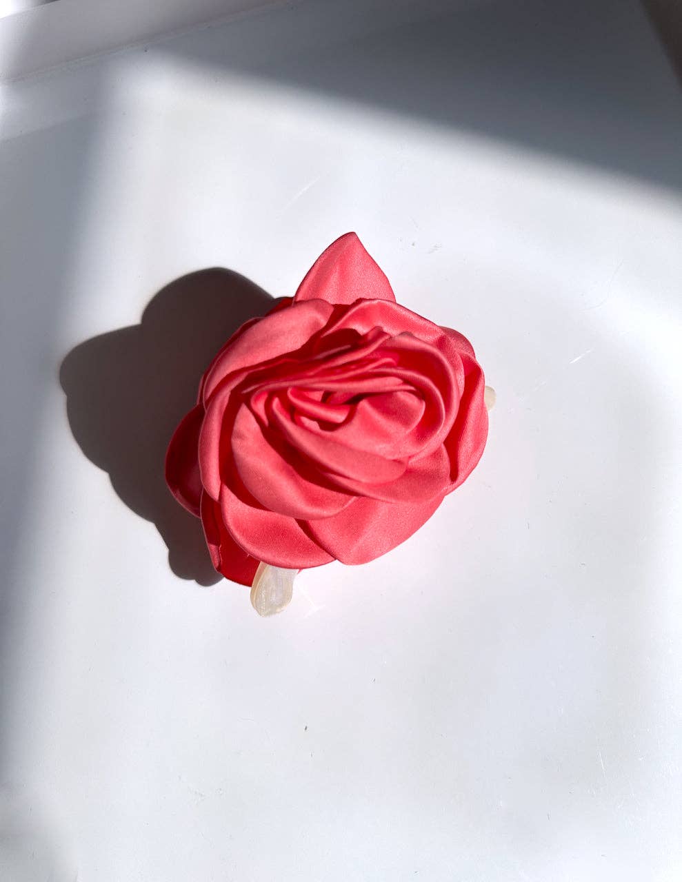 Big Satin Rose Flower Hair Claw Clip: Red