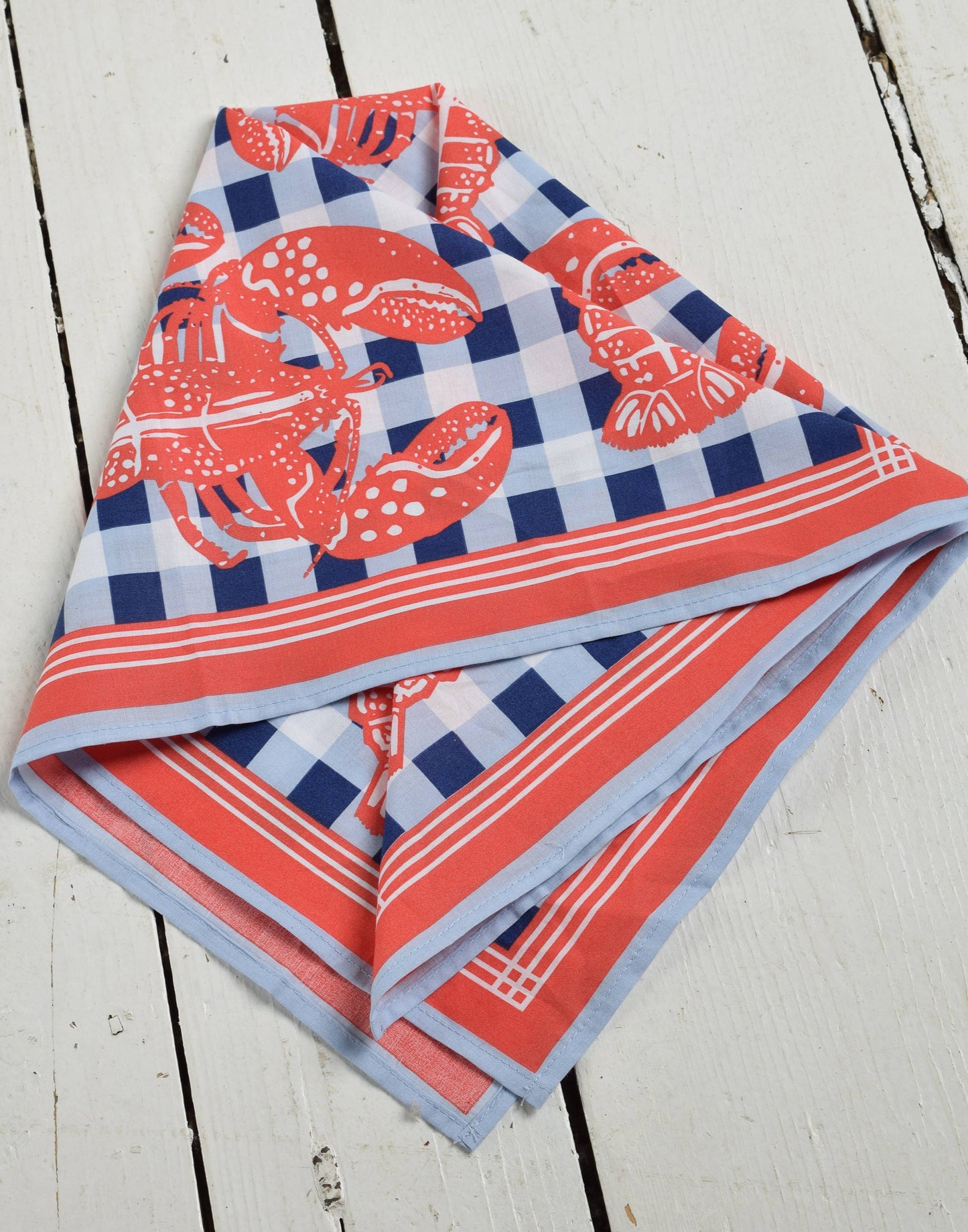 Lobster Bandana - 100% Cotton - Nautical Gingham - Hanky