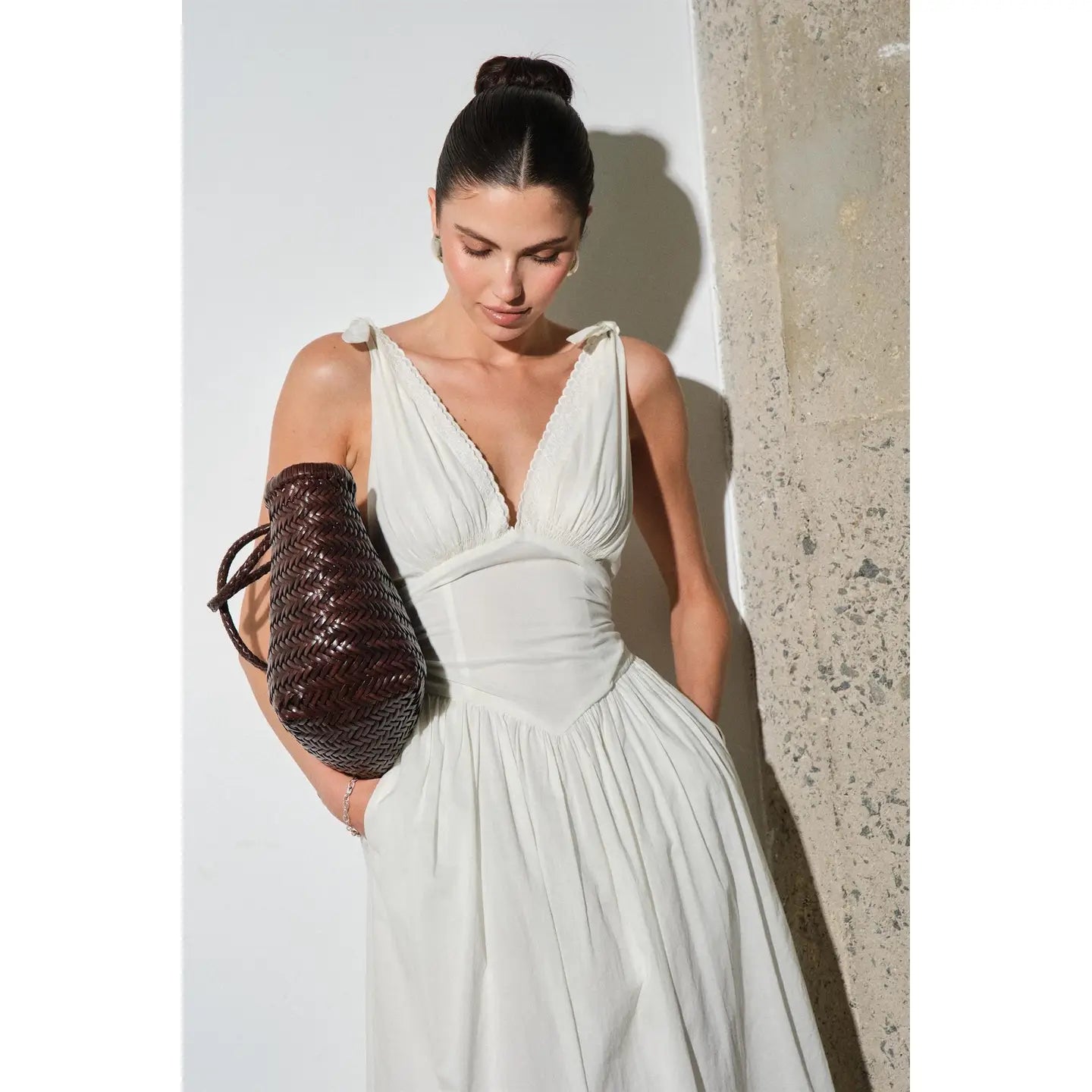 Beatrice Cotton Poplin Corset-Waist Maxi Dres
