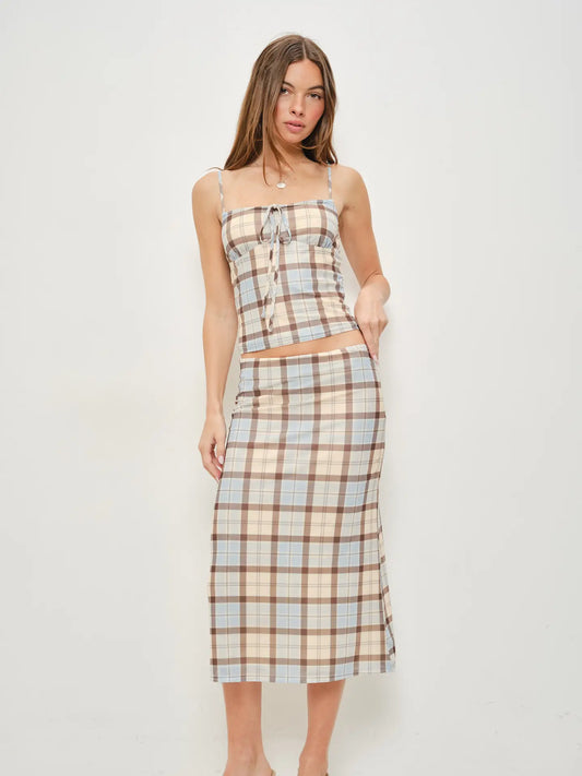 Jemima Plaid Mesh Midi Skirt