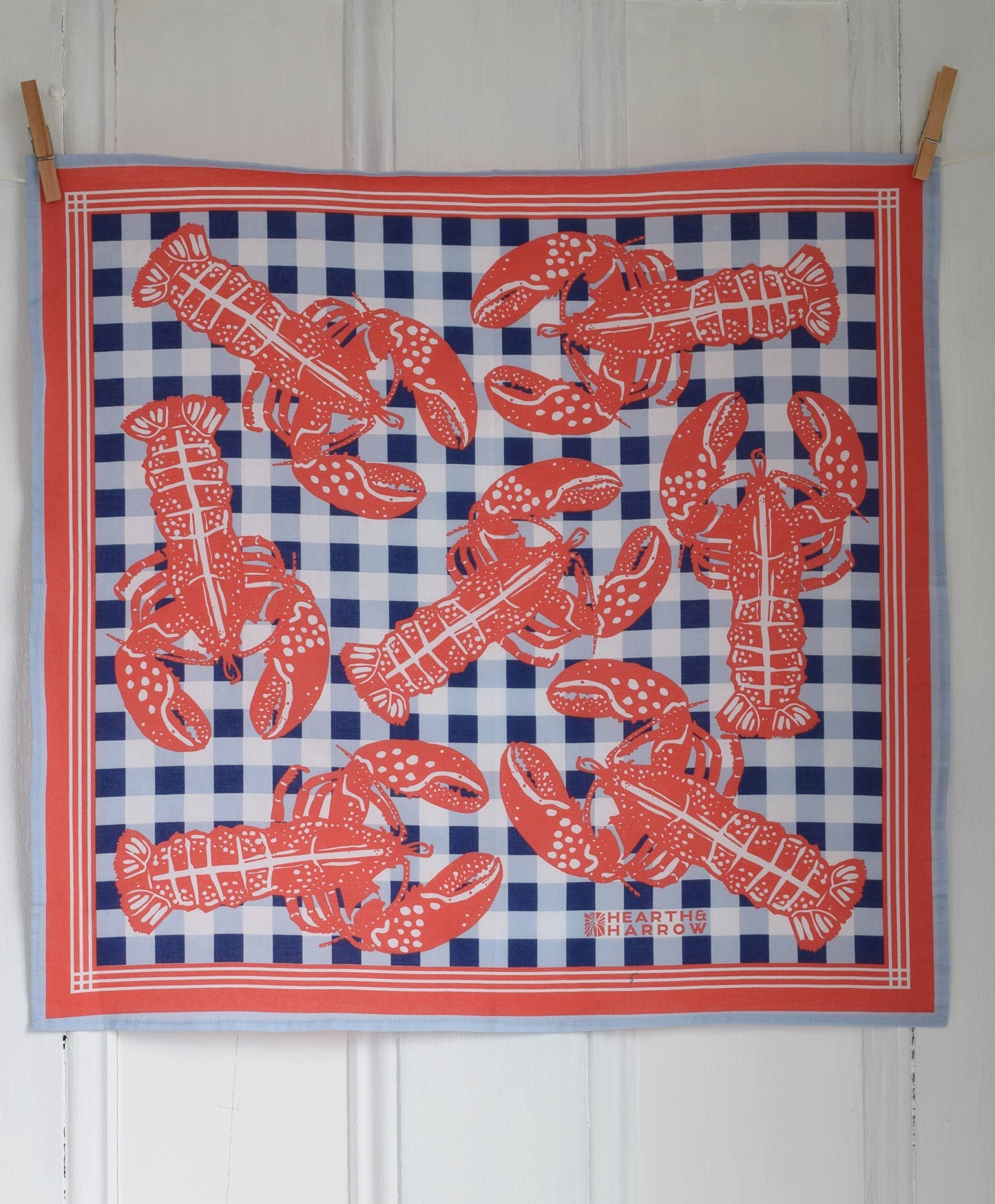 Lobster Bandana - 100% Cotton - Nautical Gingham - Hanky