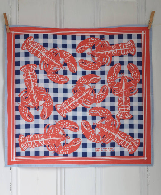 Lobster Bandana - 100% Cotton - Nautical Gingham - Hanky