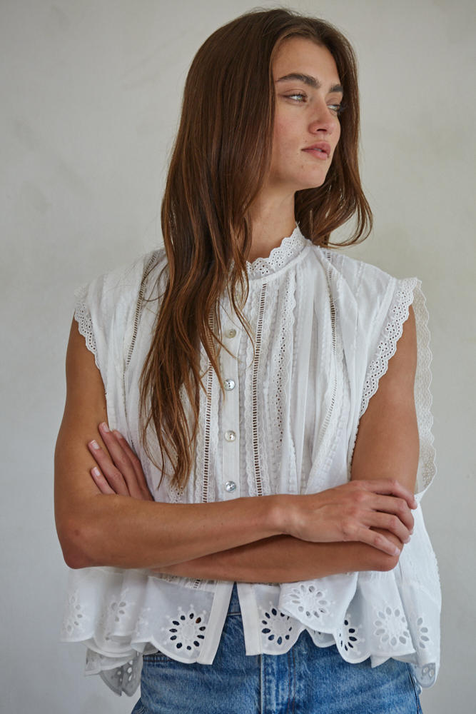 Adva Eyelet Buttondown Top