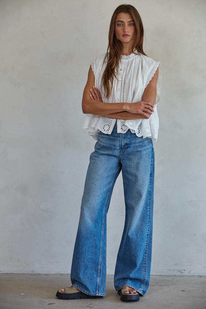 Adva Eyelet Buttondown Top