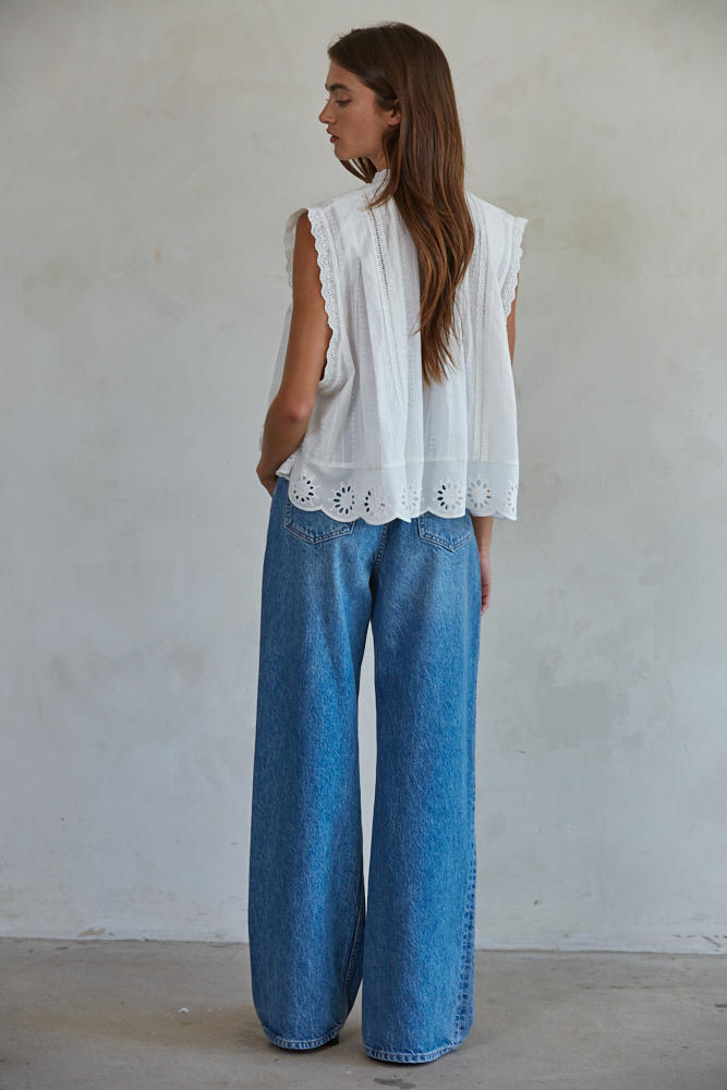 Adva Eyelet Buttondown Top