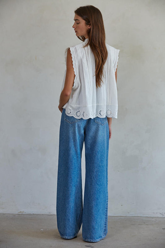 Adva Eyelet Buttondown Top