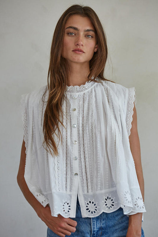Adva Eyelet Buttondown Top