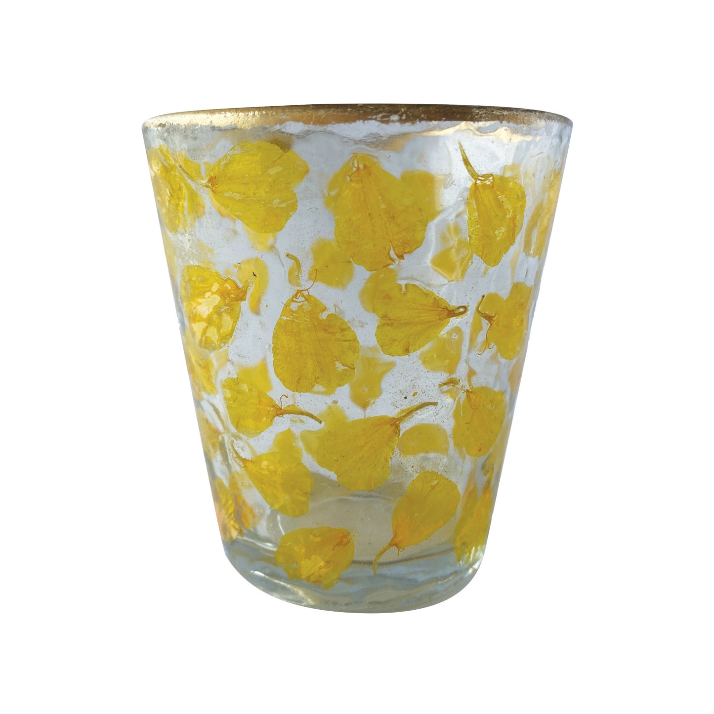 Recycled Glass Tealight/Votive Holder w/ Embedded Flowers (Color Will Vary)