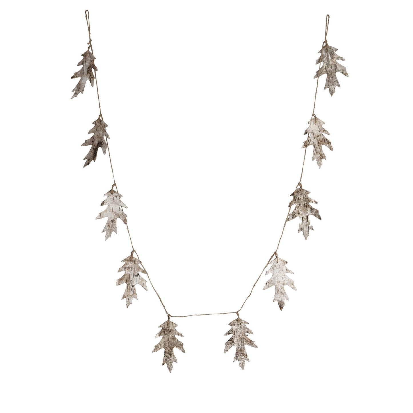 Birch Bark Oak Leaf Shaped Garland w/ Jute Cord, Natural