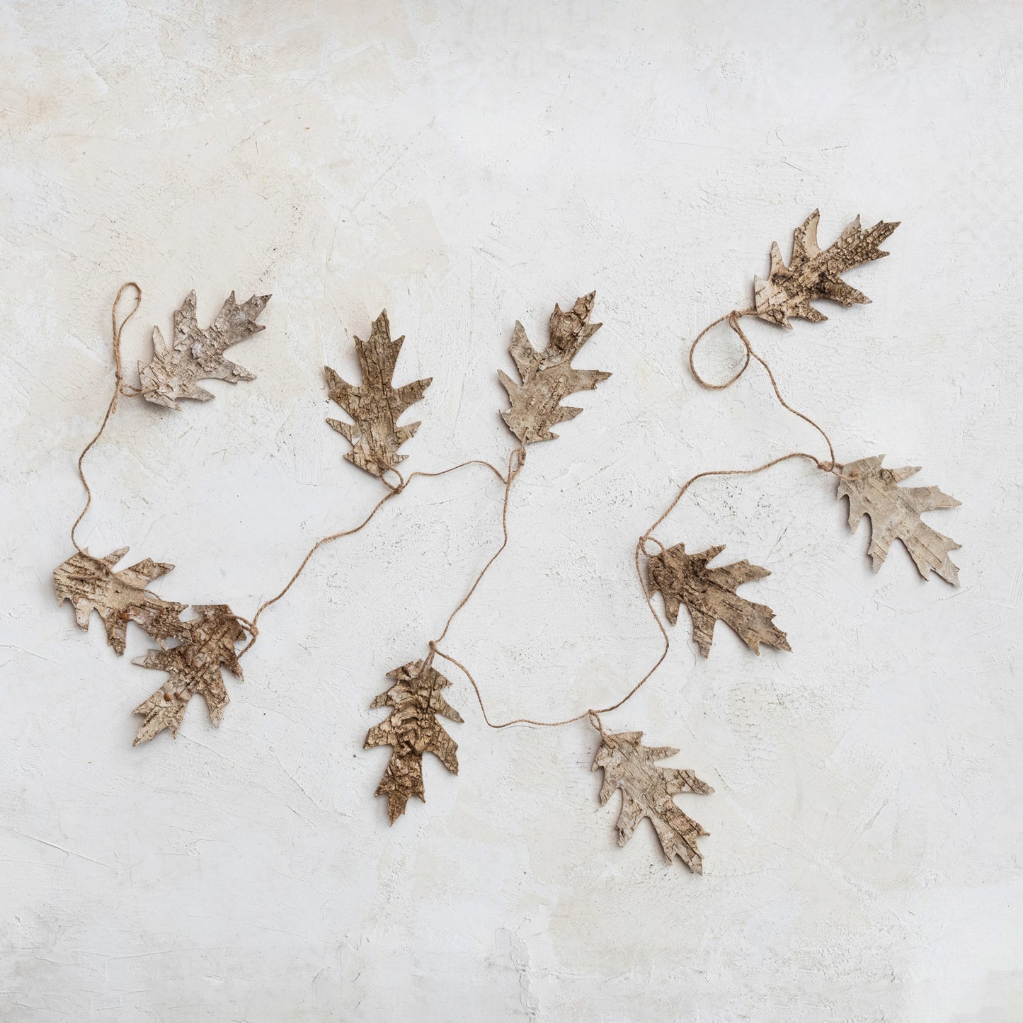 Birch Bark Oak Leaf Shaped Garland w/ Jute Cord, Natural