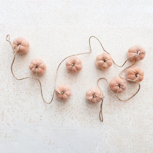 Felt Pumpkin Garland w/ Jute Cord, Orange Color & Natural