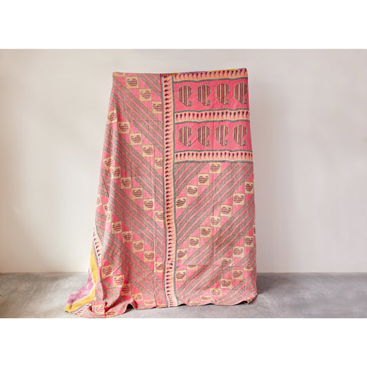 Vintage Kantha Quilt Coverlet