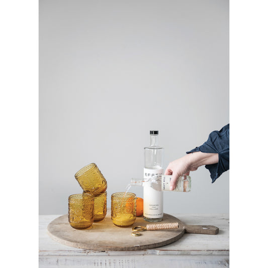 Embossed Drinking Glass, Amber Color