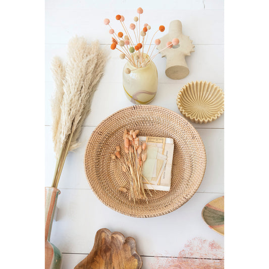 Decorative Hand-Woven Rattan Footed Bowl, Natural